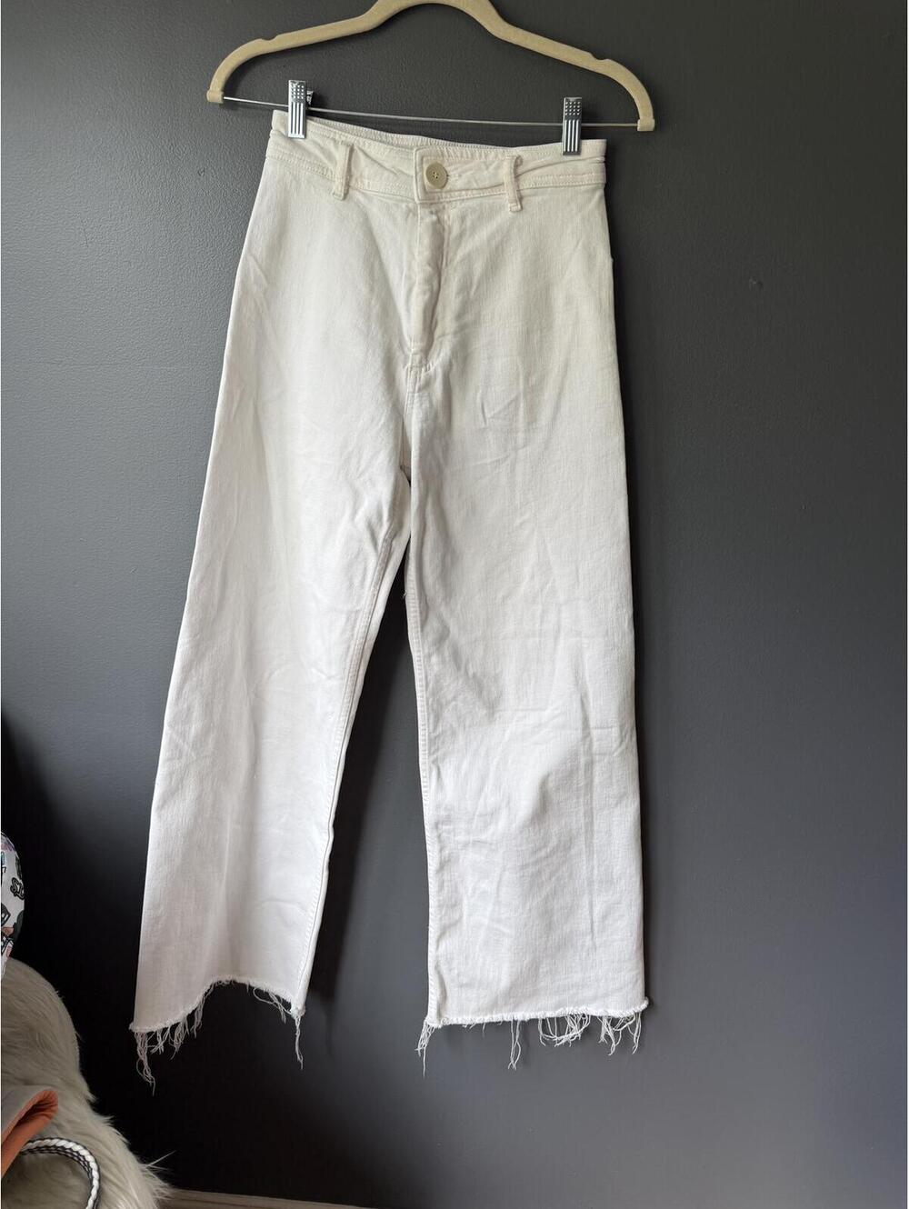 Zara The Marine Straight White Cropped Raw Hem Jeans Size EUR 34 / US 2